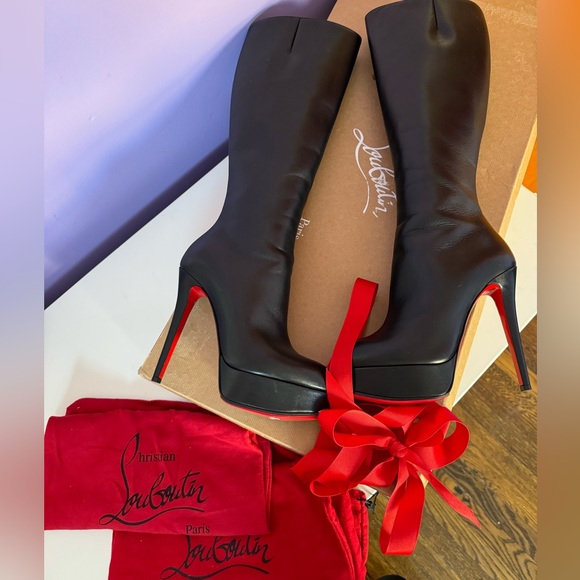 Christian Louboutin bianca  Botta  black leather knee boots 38.5 IT - Picture 1 of 16